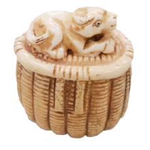 OX BONE CARVED BASKET W/ COW